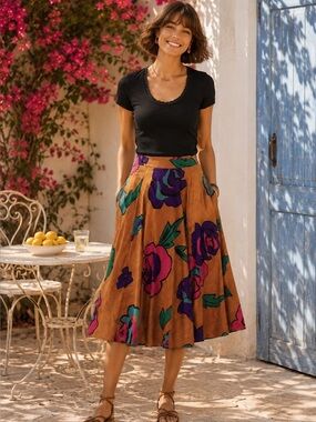 Silk Floral Vintage A-Line Skirt Size 4